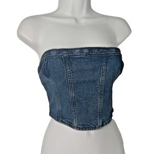 Gap Denim Tube Top 2000s Britney Spears Y2K country western bratz festival S zip